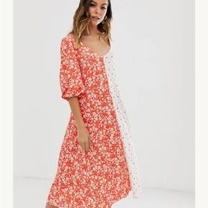 Floral Red and White Dress